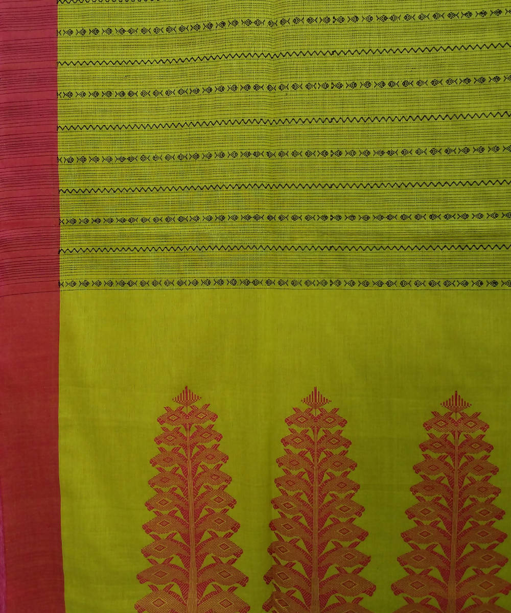 lime Pink Handwoven Handspun Cotton Saree