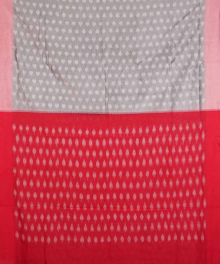 Grey and red cotton handloom ikat pochampally saree