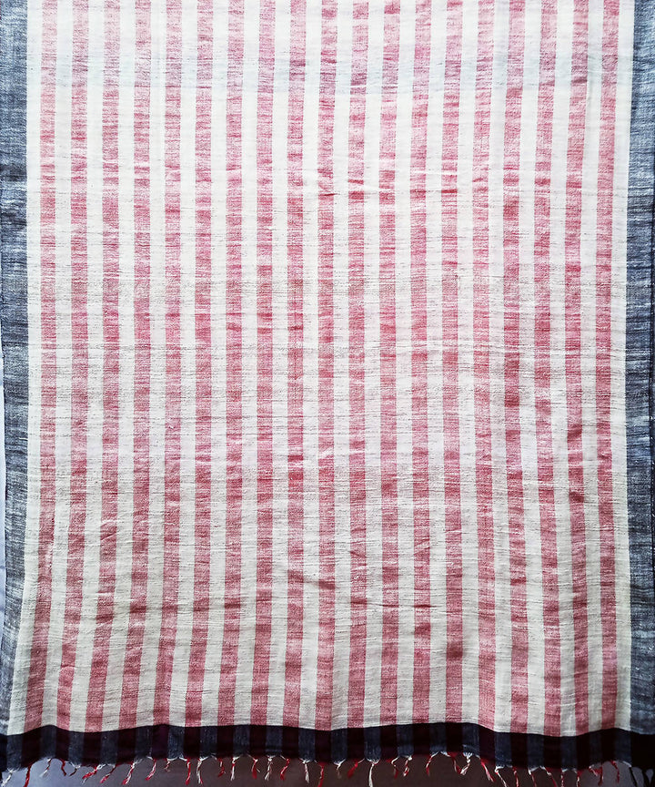 Red white handspun handwoven cotton saree