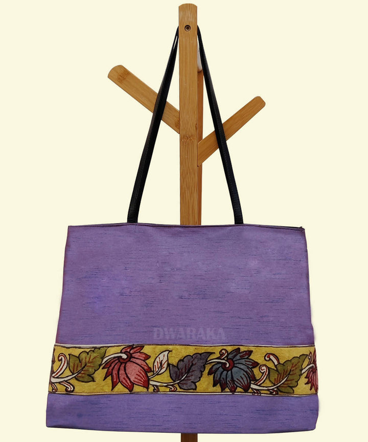 Lavender hand painted kalamkari tote bag