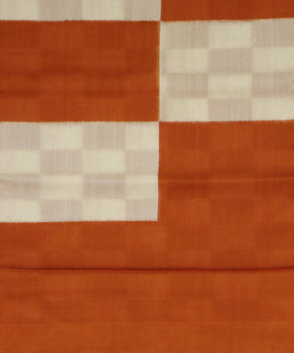 Deep saffron and white handloom silk sambalpuri saree