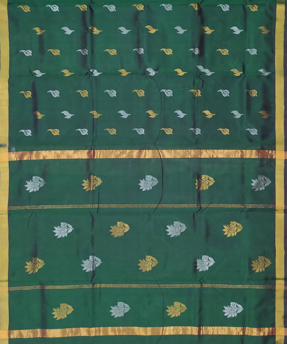 Bottle Green Butta Work Handwoven Sico Venkatagiri Saree