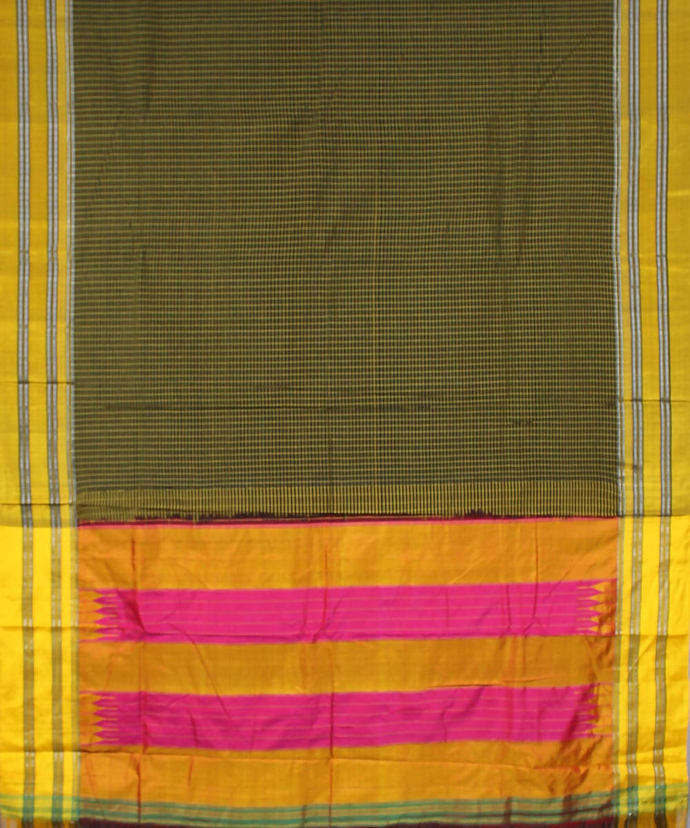 black yellow checks handwoven gomi teni border ilkal saree