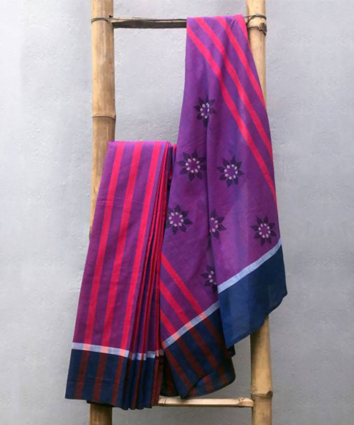 Purple red handwoven extra weft cotton saree