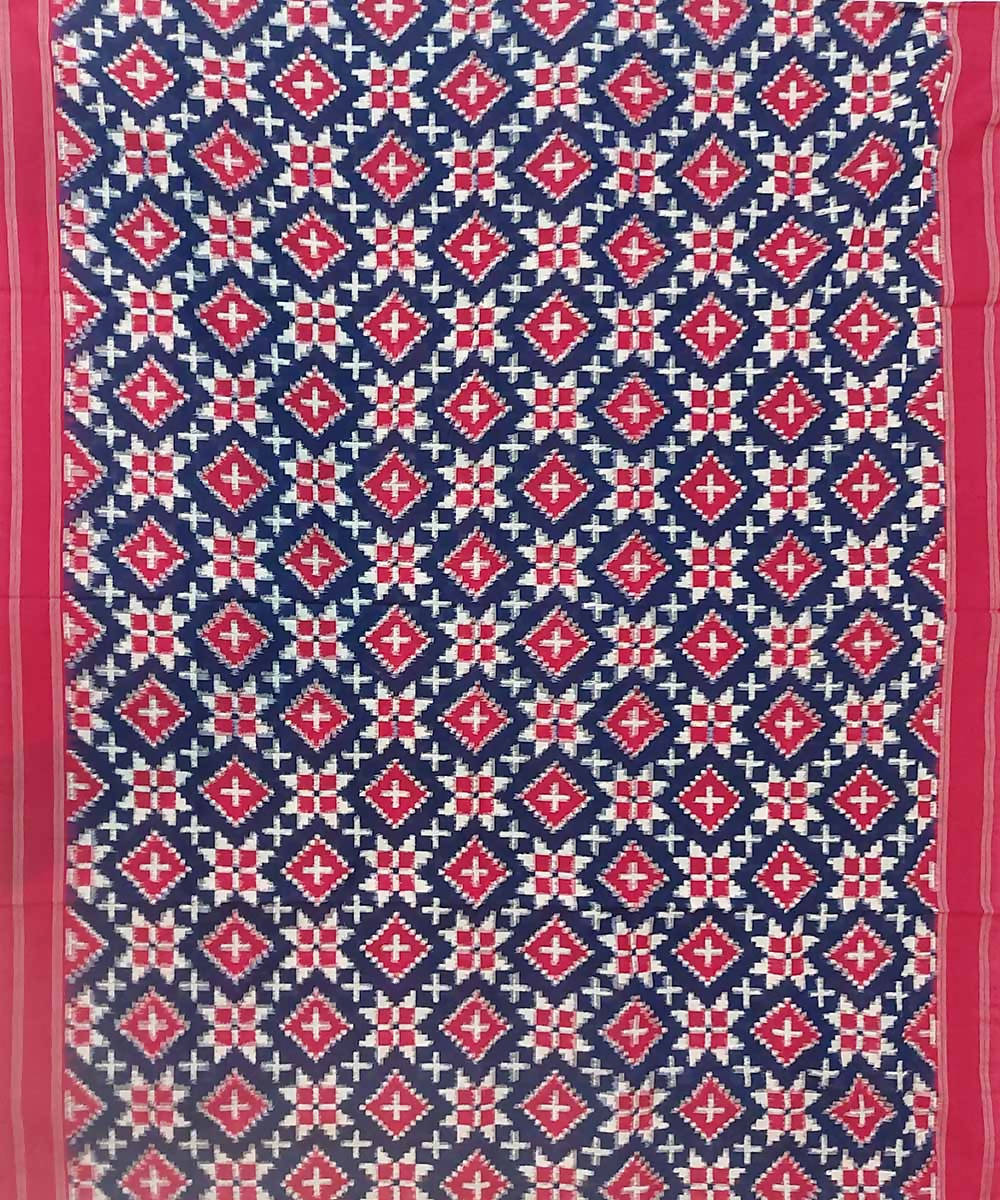 Navy blue with red handloom cotton ikat pochampally saree