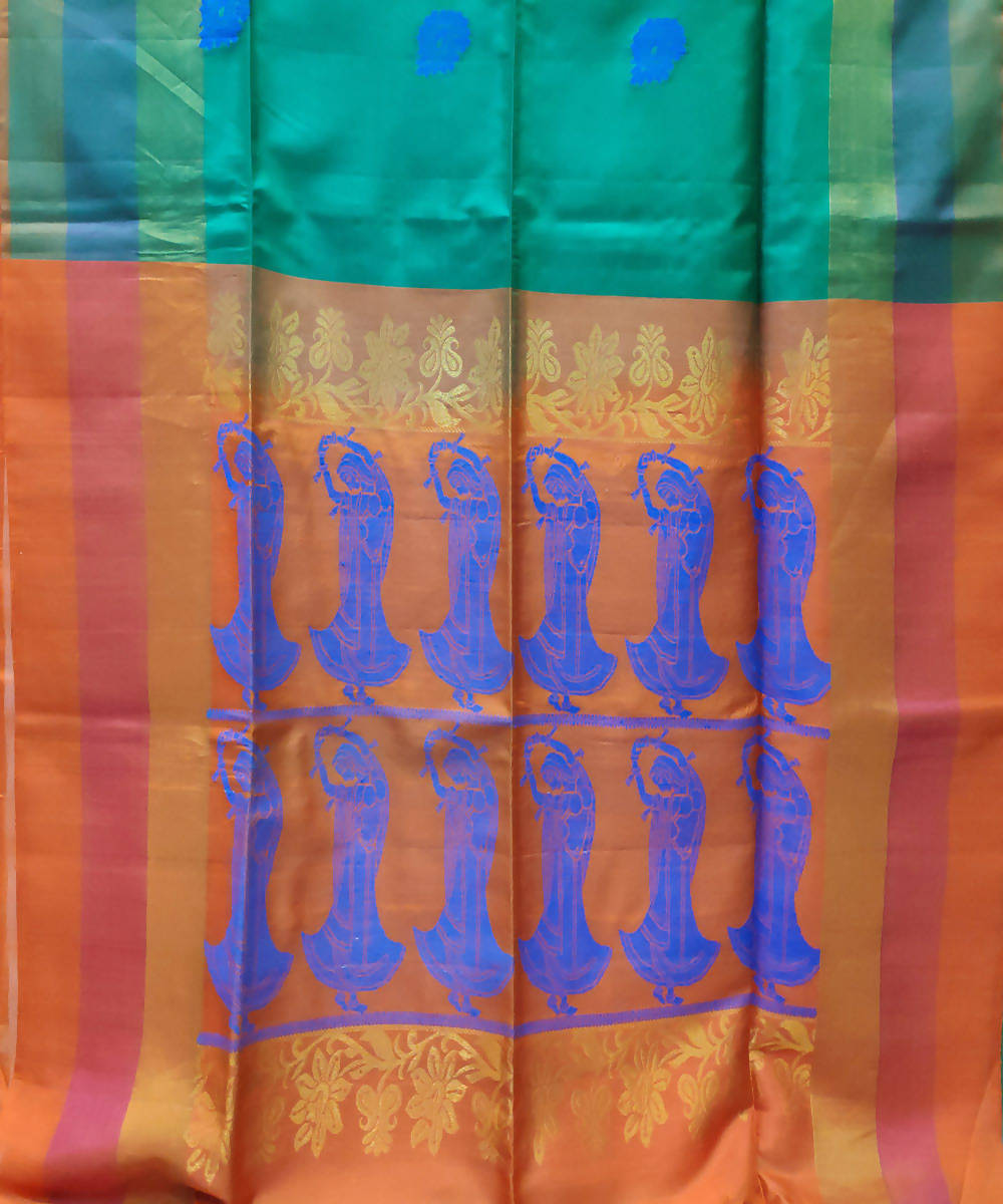 teal blue green handwoven venkatagiri silk saree