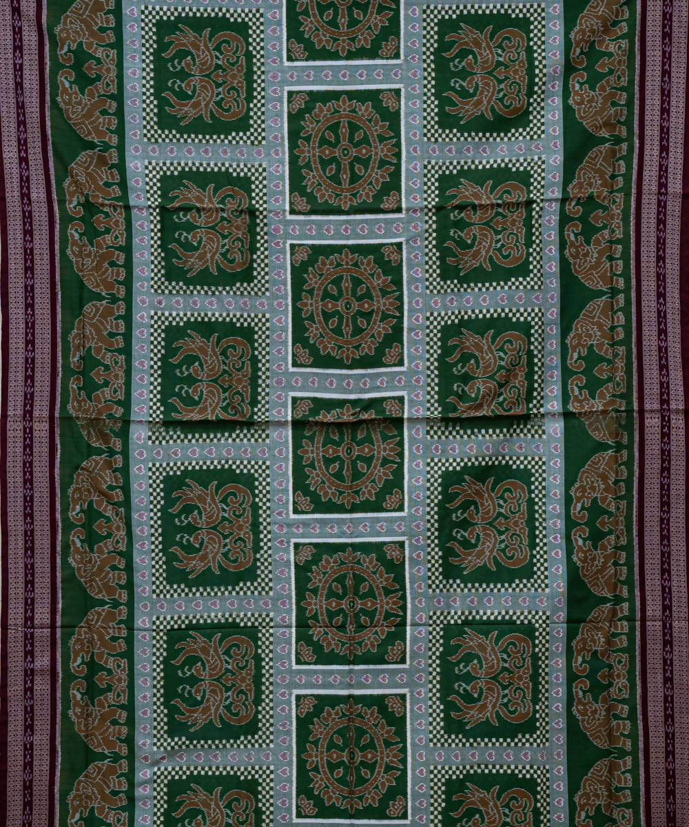 Bottle green burgundy handloom cotton sambalpuri saree