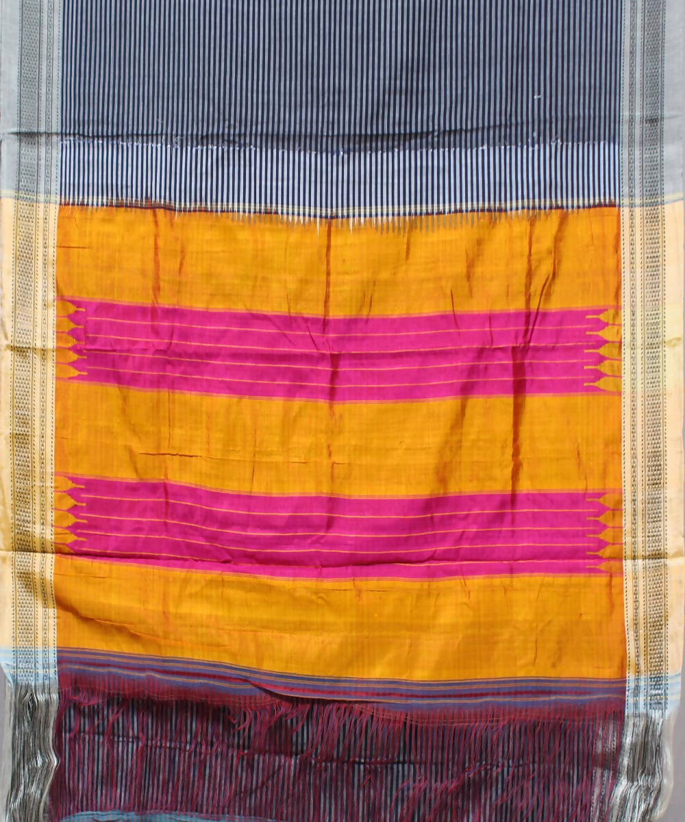 navy grey stripes handwoven chikki paras border ilkal saree