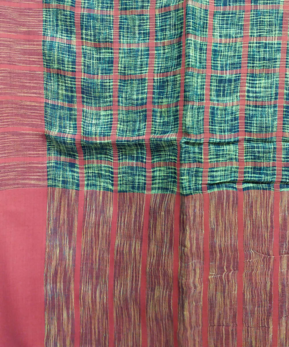 Green and Black Tie Dye Handloom Linen Bengal Saree