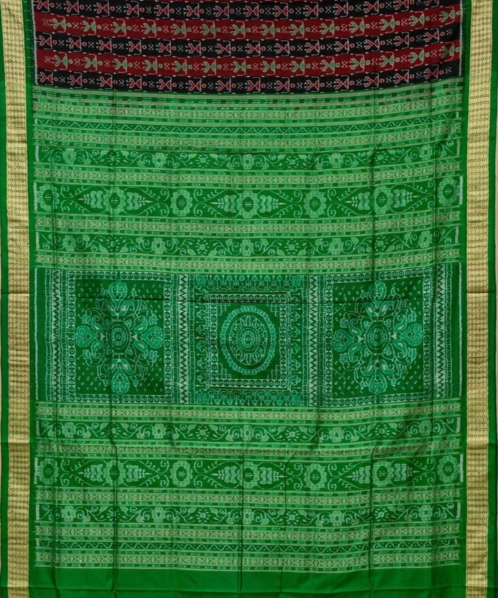 Burgundy black green ikat silk handloom sambalpuri saree