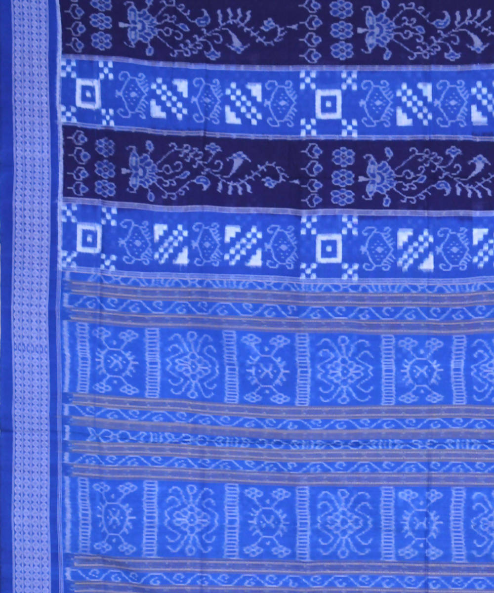 Light and dark blue handwoven cotton ikat sambalpuri saree