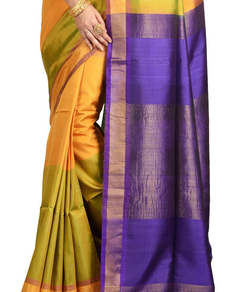 Resham shilpi lime green bengal silk saree with handwoven design