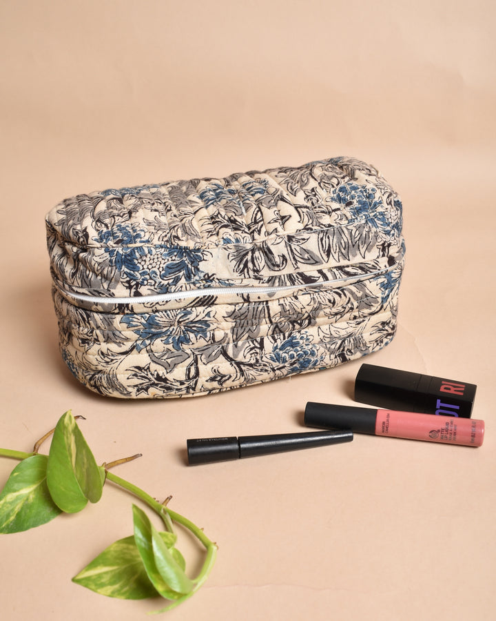 White multicolor hand printed cotton pouch