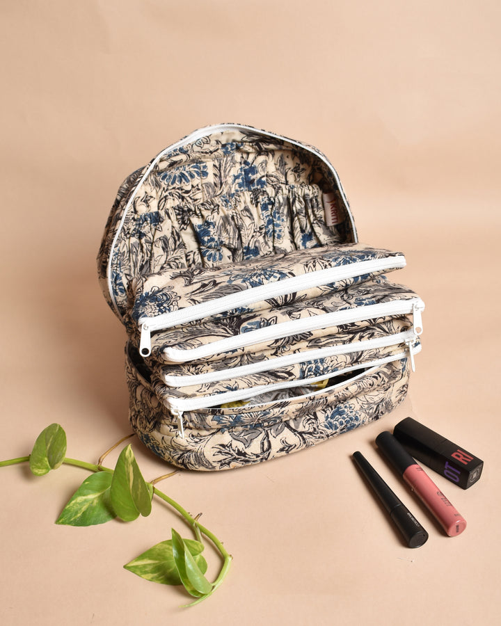 White multicolor hand printed cotton pouch