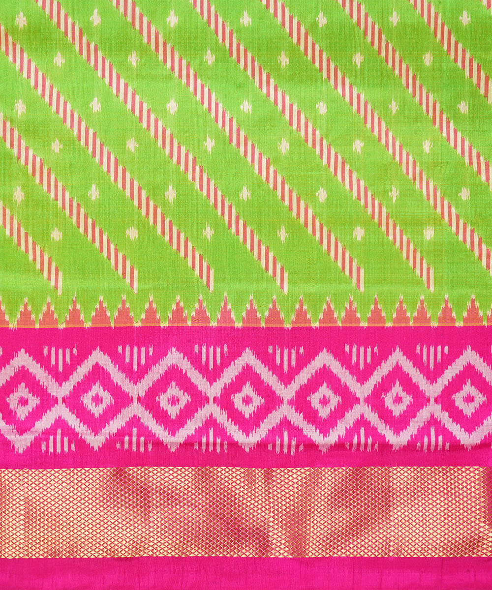 Light green pink silk handwoven pochampally ikat saree
