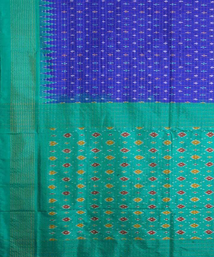 Navy blue cyan green silk handwoven pochampally ikat saree