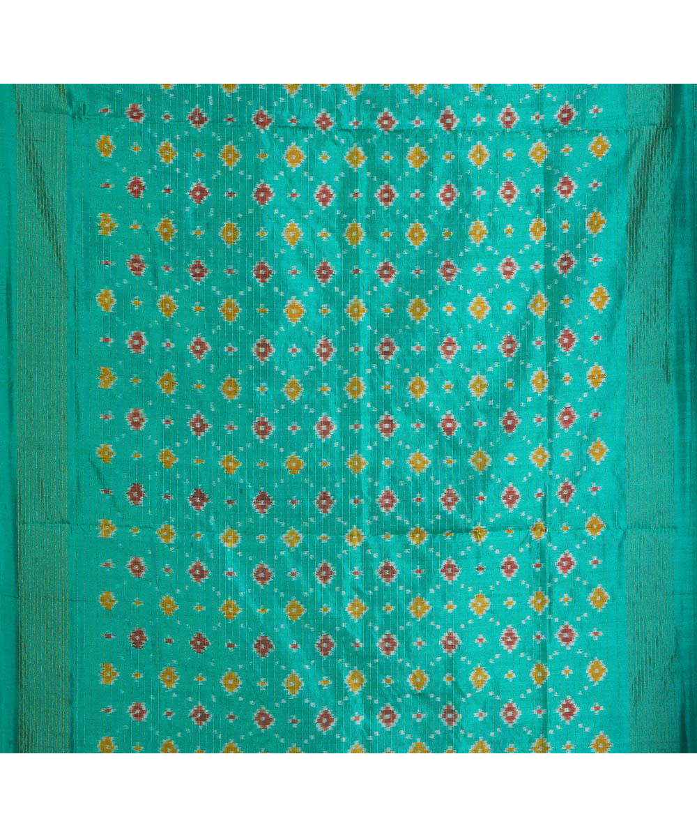 Navy blue cyan green silk handwoven pochampally ikat saree