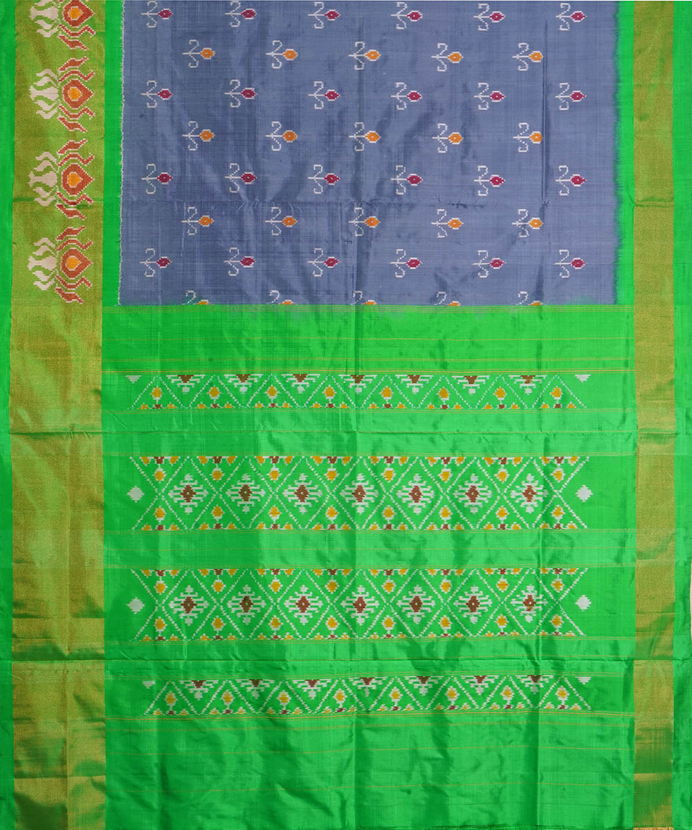 Grey green silk handwoven pochampally ikat saree