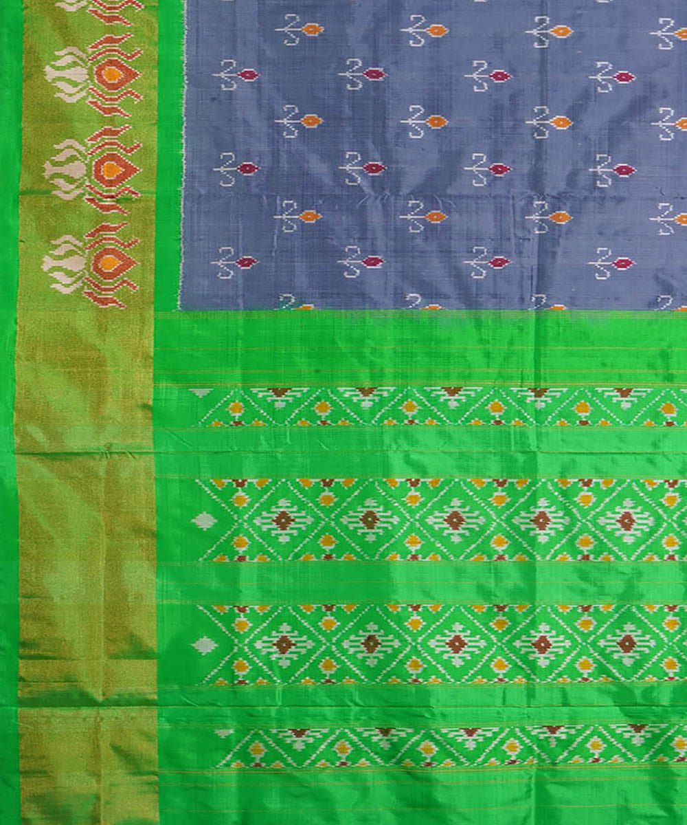 Grey green silk handwoven pochampally ikat saree