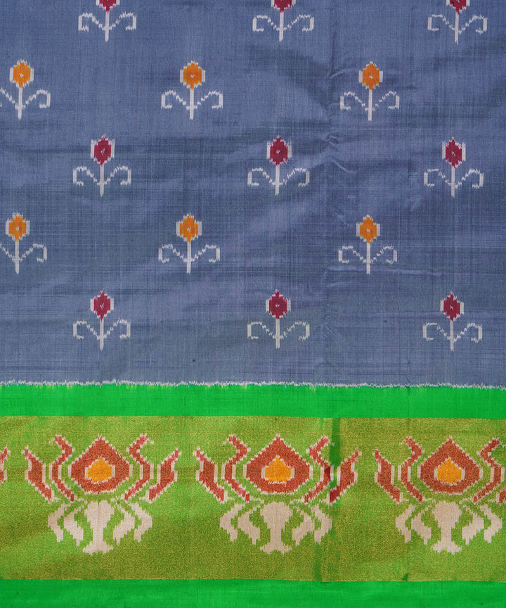 Grey green silk handwoven pochampally ikat saree