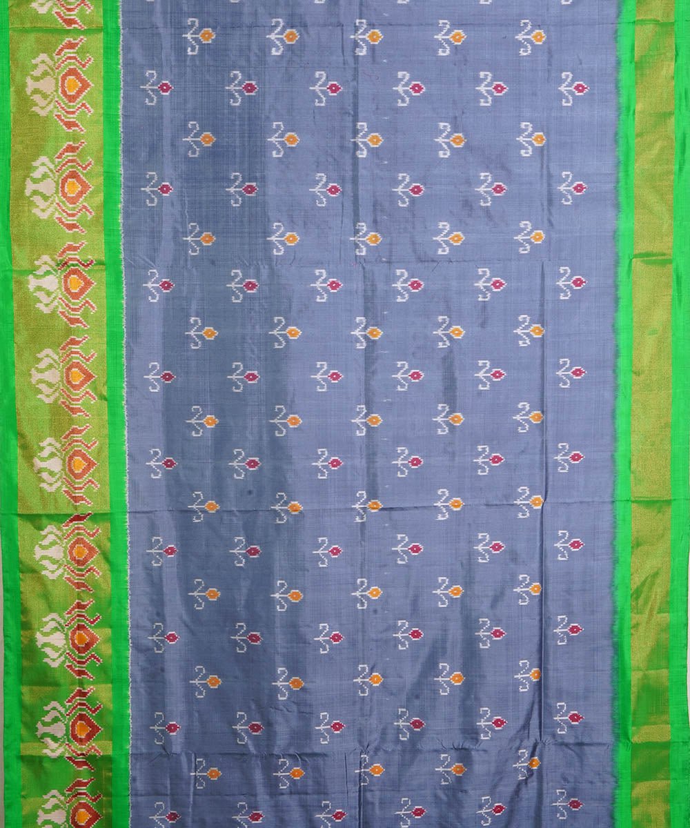 Grey green silk handwoven pochampally ikat saree