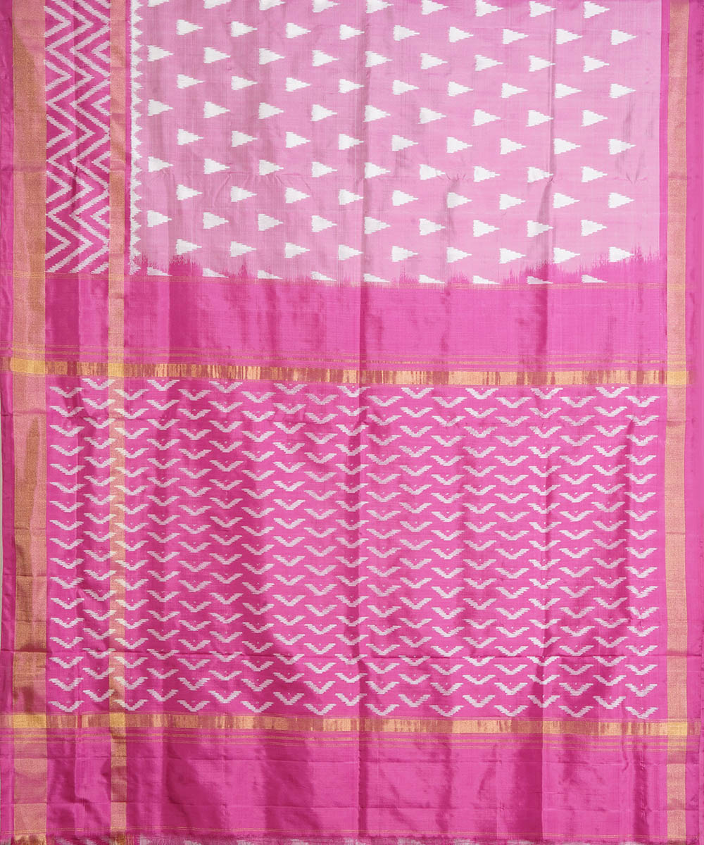 Peach pink silk handwoven pochampally ikat saree