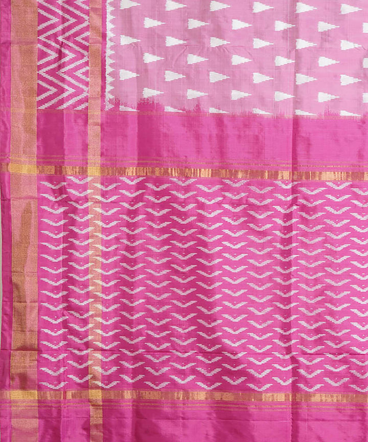 Peach pink silk handwoven pochampally ikat saree