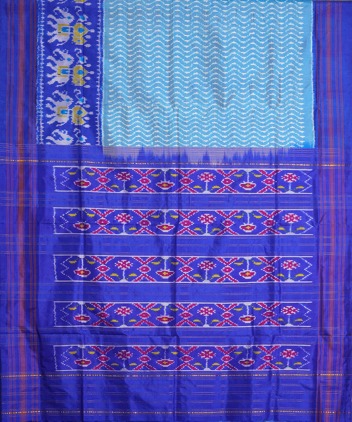 Sky blue and dark blue silk handwoven pochampally ikat saree