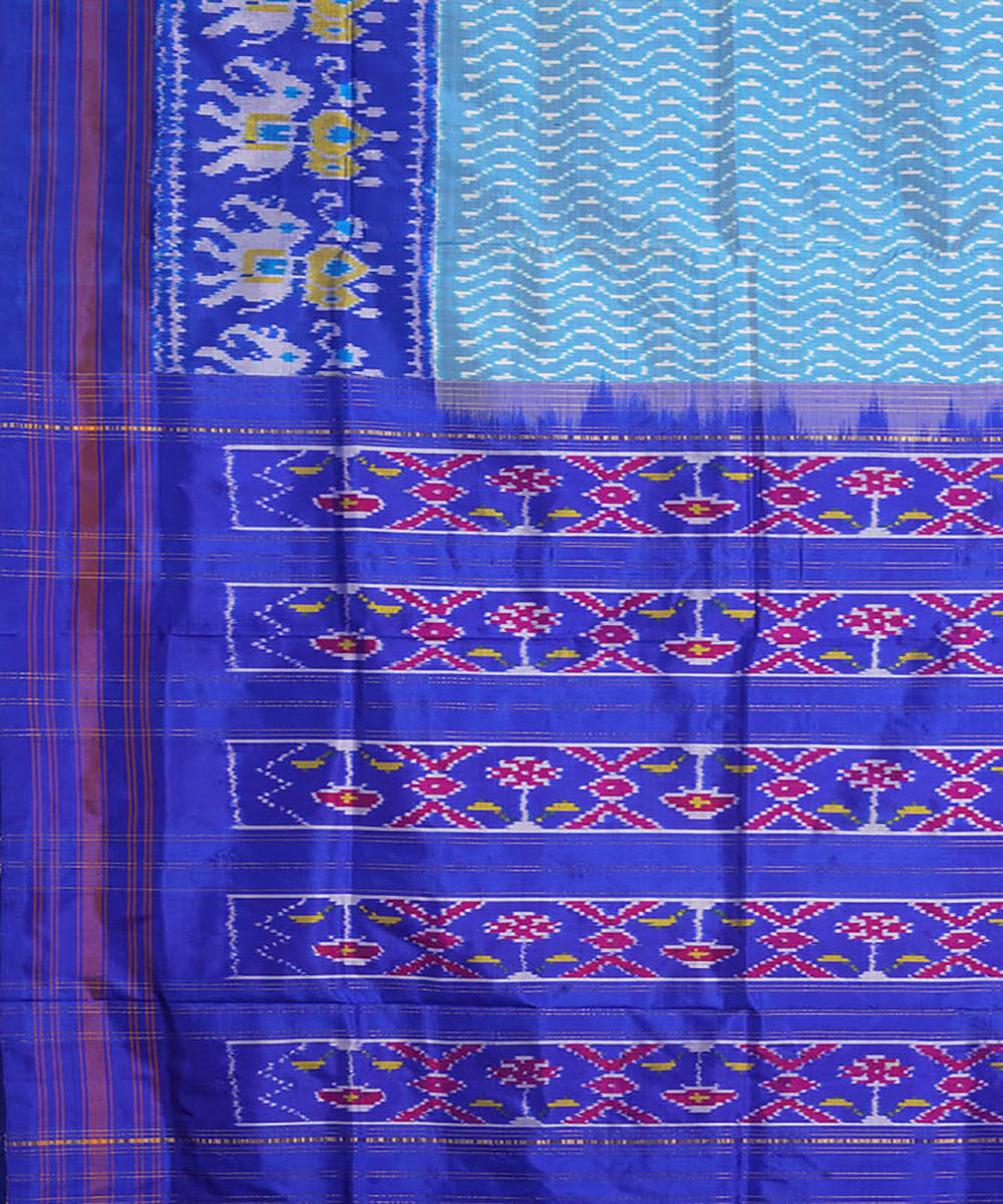 Sky blue and dark blue silk handwoven pochampally ikat saree