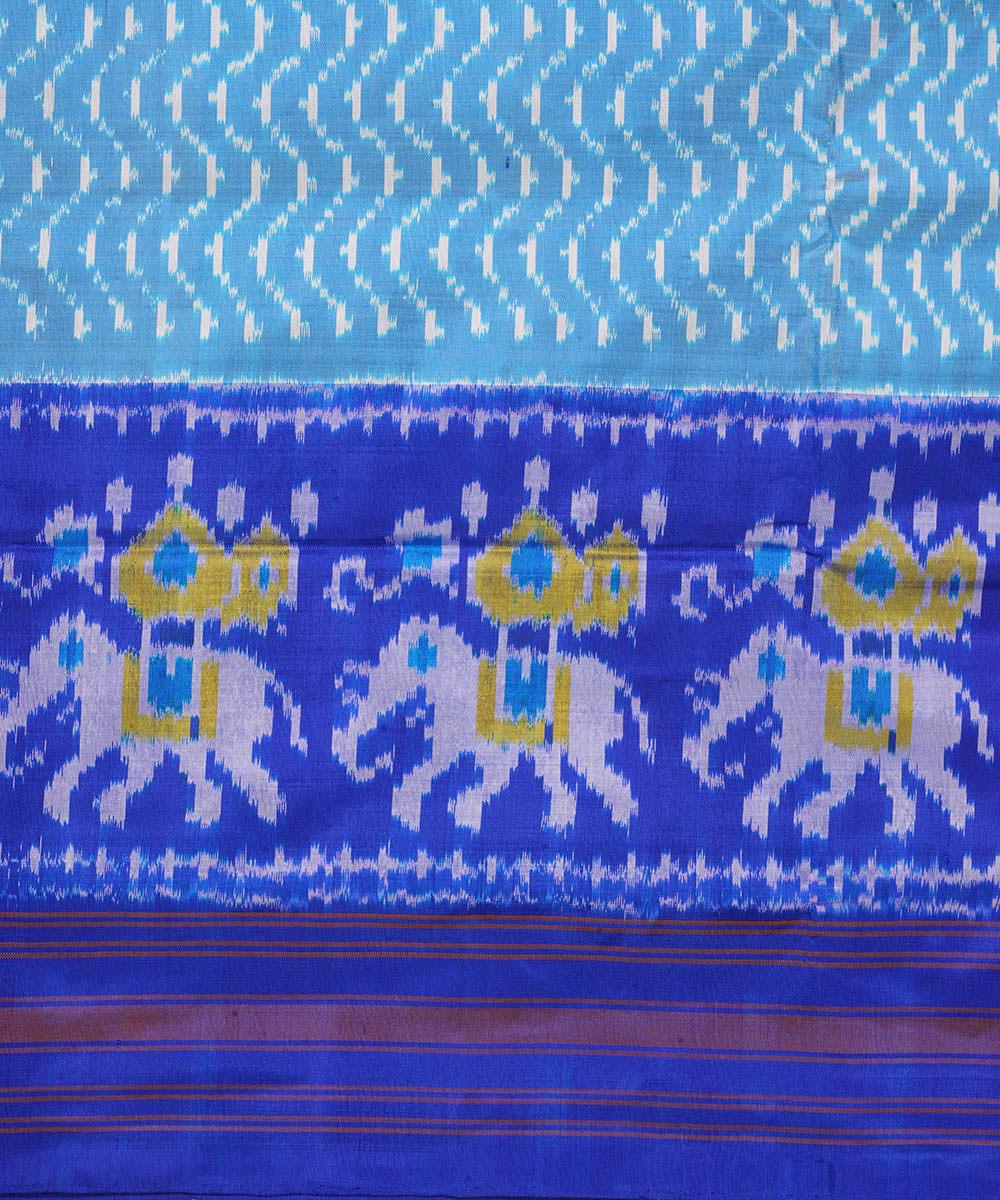 Sky blue and dark blue silk handwoven pochampally ikat saree