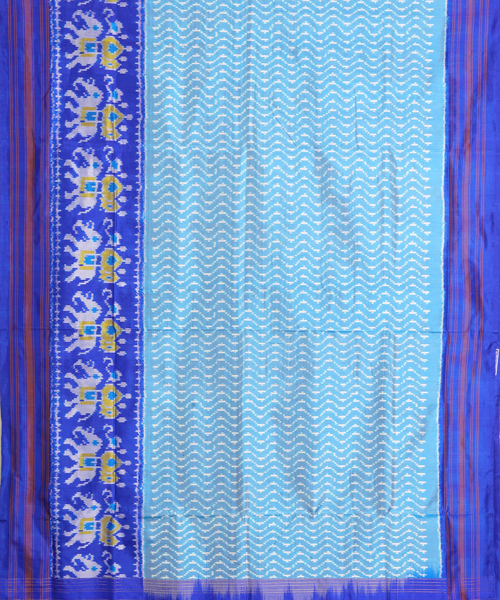 Sky blue and dark blue silk handwoven pochampally ikat saree