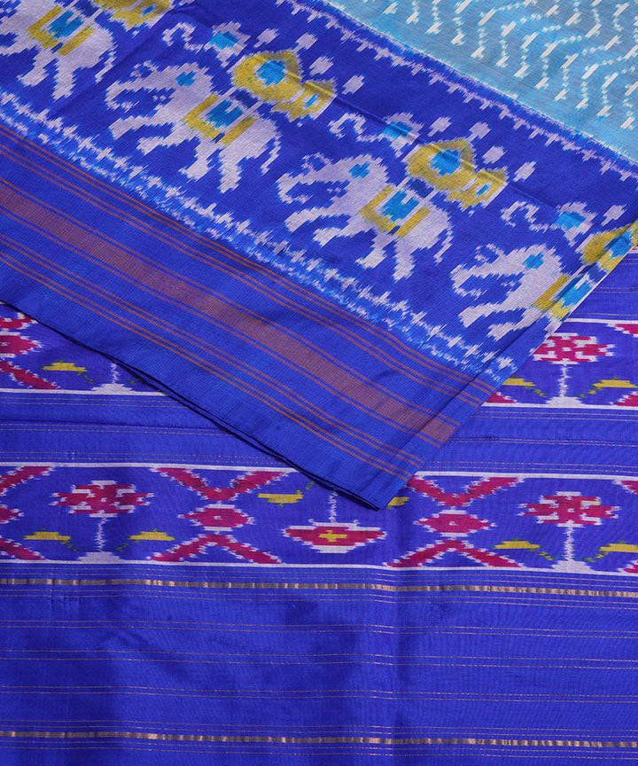 Sky blue and dark blue silk handwoven pochampally ikat saree