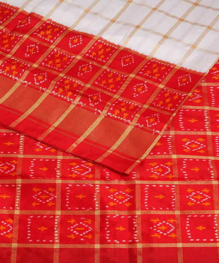 White red silk handwoven pochampally ikat saree
