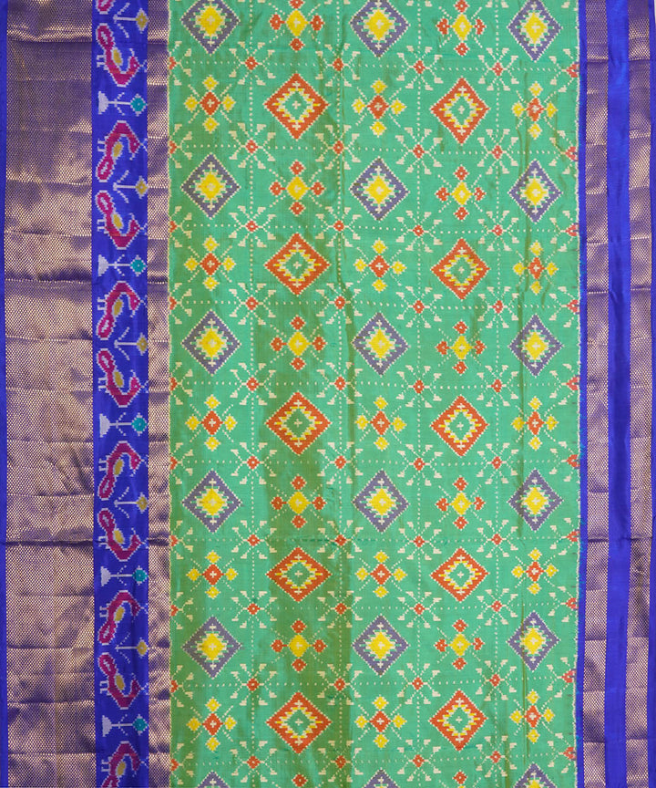 Lime green blue silk handwoven pochampally ikat saree