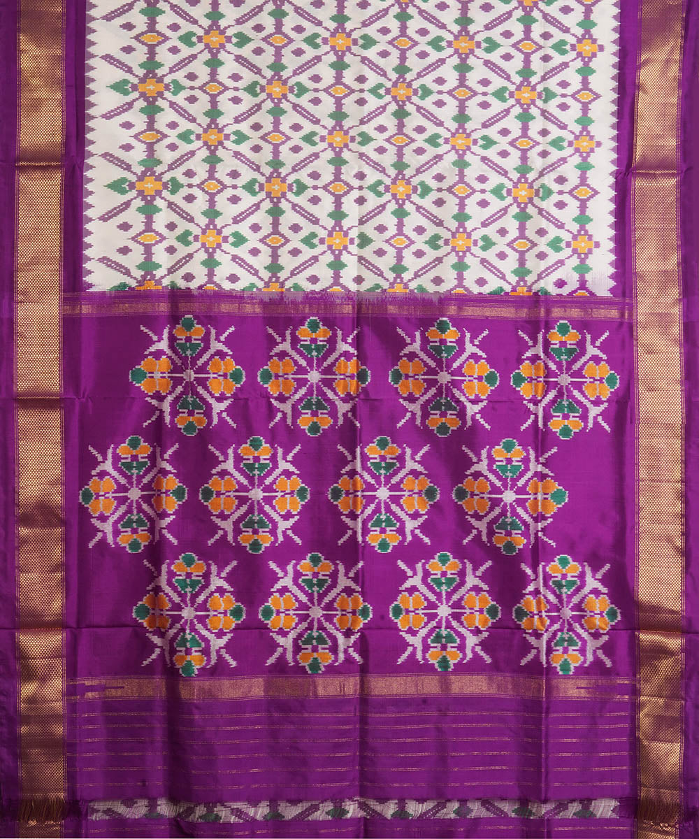 White purple silk handwoven pochampally ikat saree