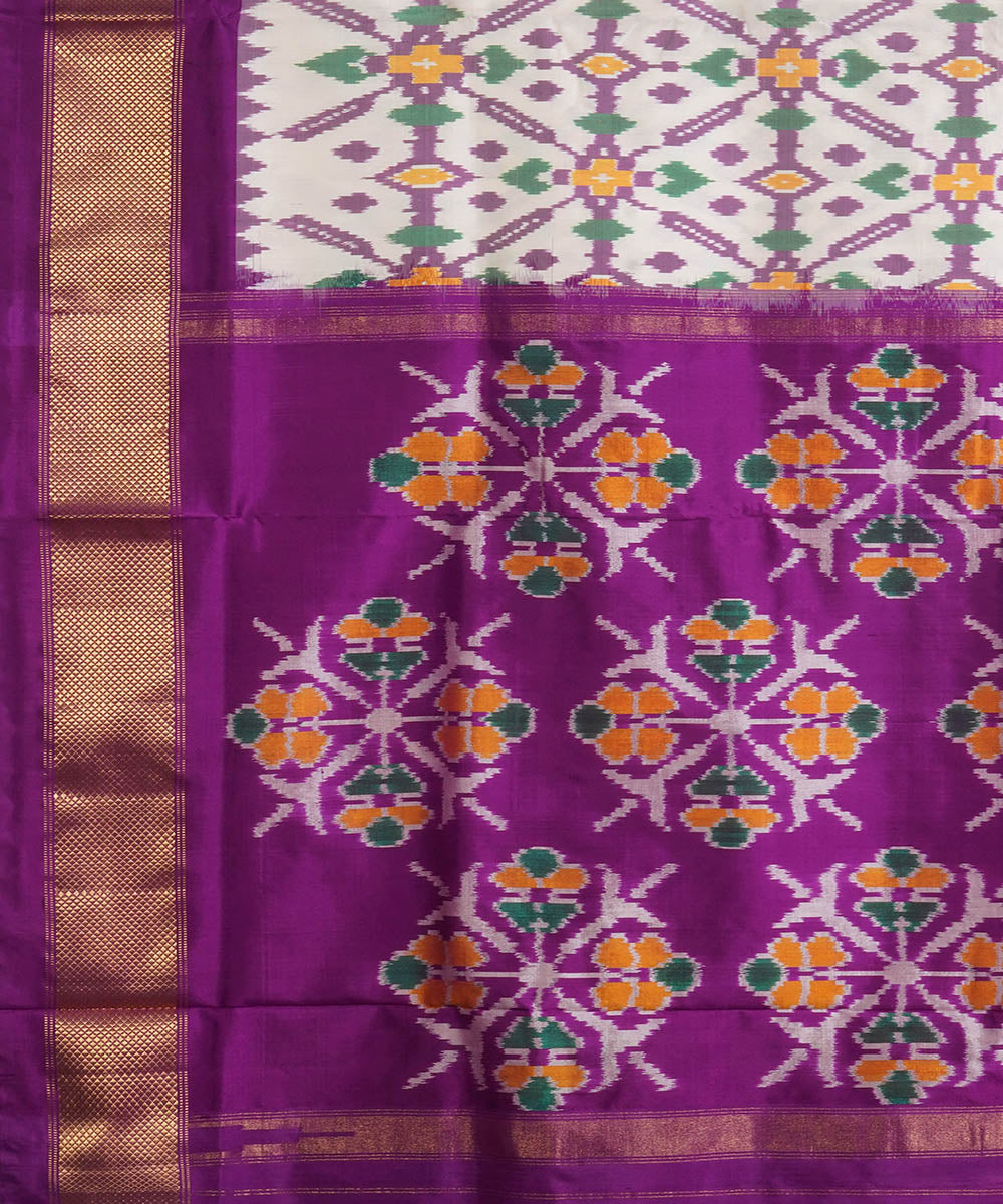 White purple silk handwoven pochampally ikat saree