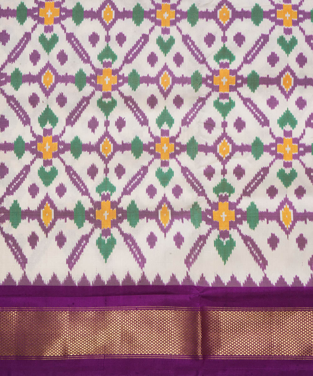 White purple silk handwoven pochampally ikat saree