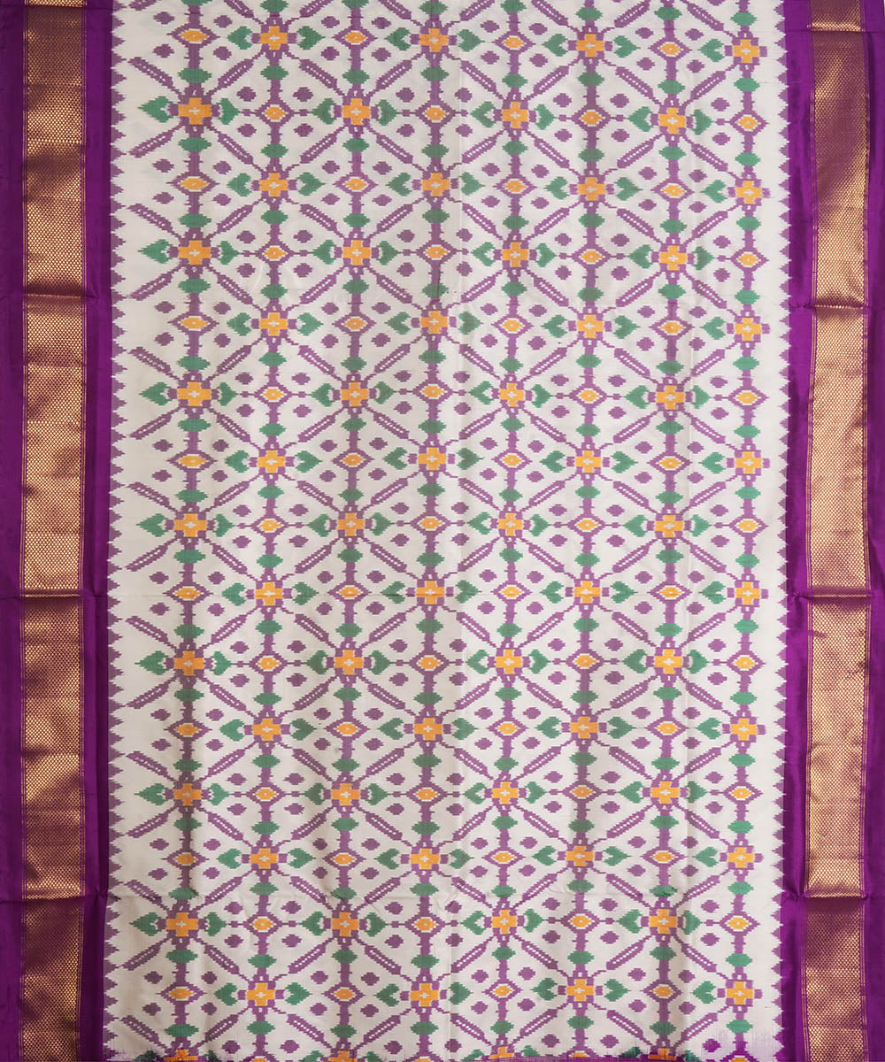 White purple silk handwoven pochampally ikat saree