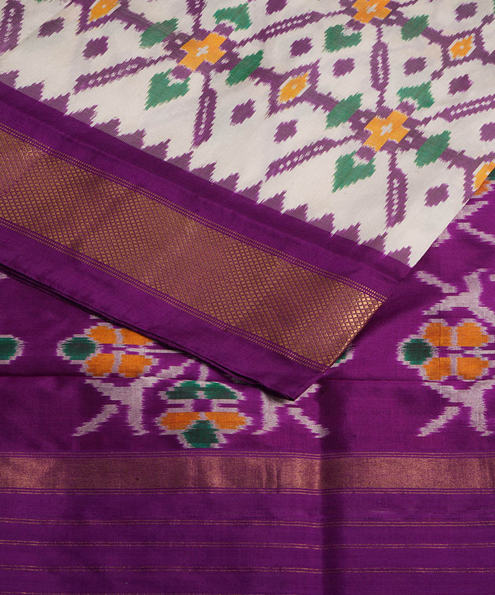 White purple silk handwoven pochampally ikat saree