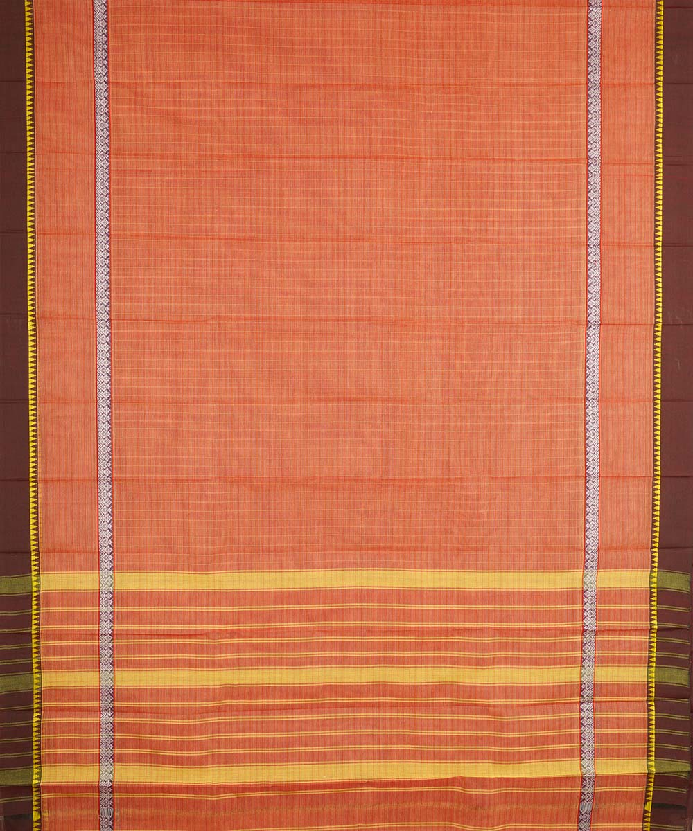 Brown orange cotton handwoven narayanapet saree