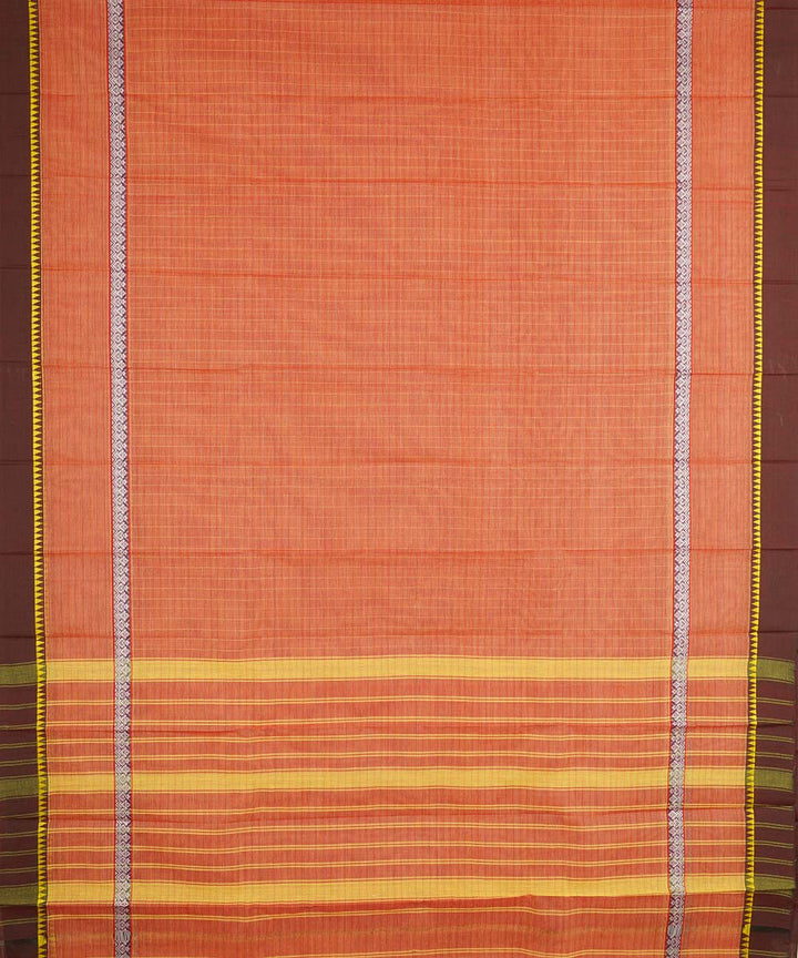 Brown orange cotton handwoven narayanapet saree