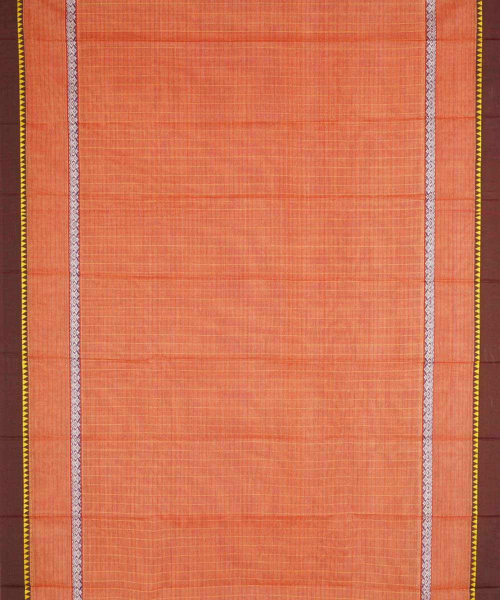 Brown orange cotton handwoven narayanapet saree