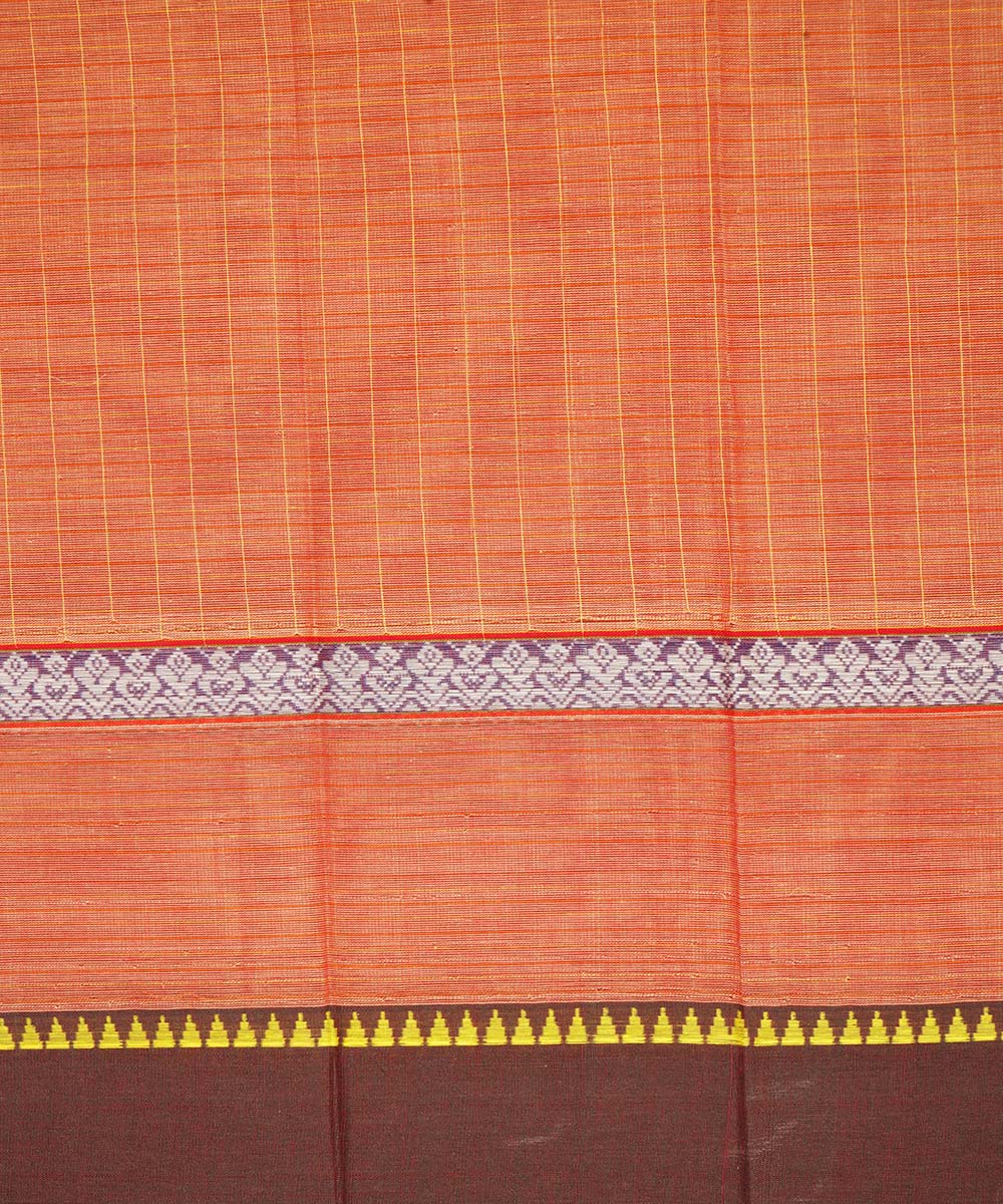 Brown orange cotton handwoven narayanapet saree