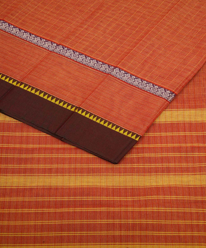 Brown orange cotton handwoven narayanapet saree