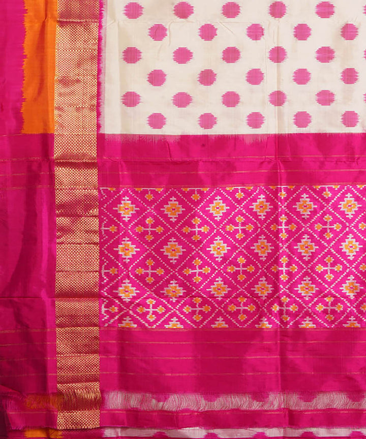 White pink silk handwoven pochampally ikat saree