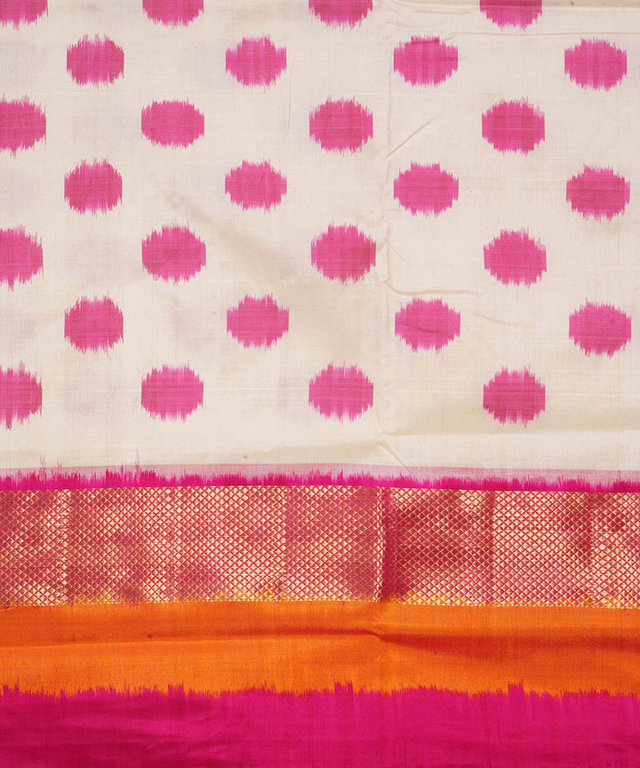 White pink silk handwoven pochampally ikat saree