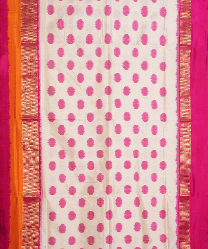 White pink silk handwoven pochampally ikat saree