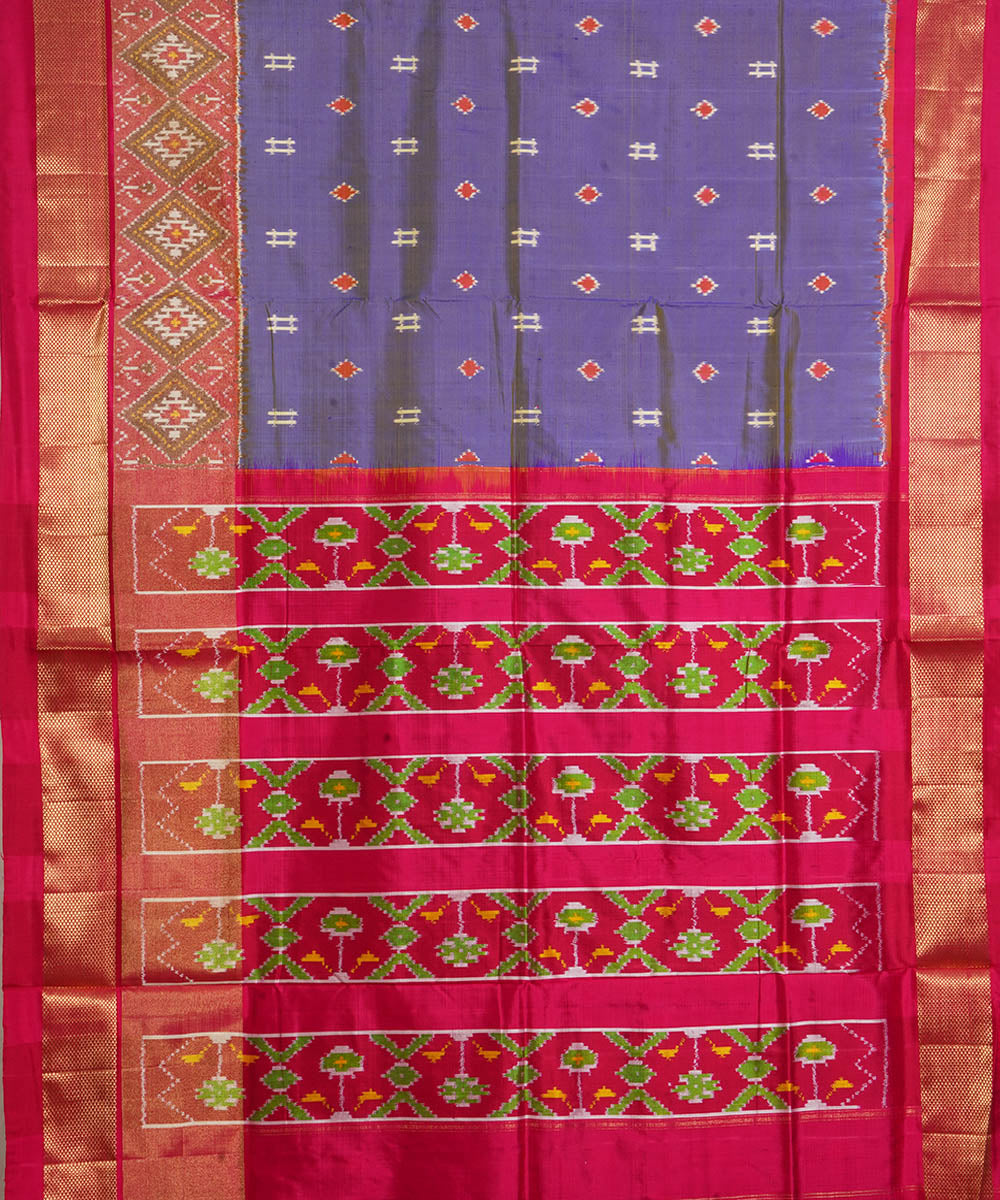 Grey pink silk handwoven pochampally ikat saree