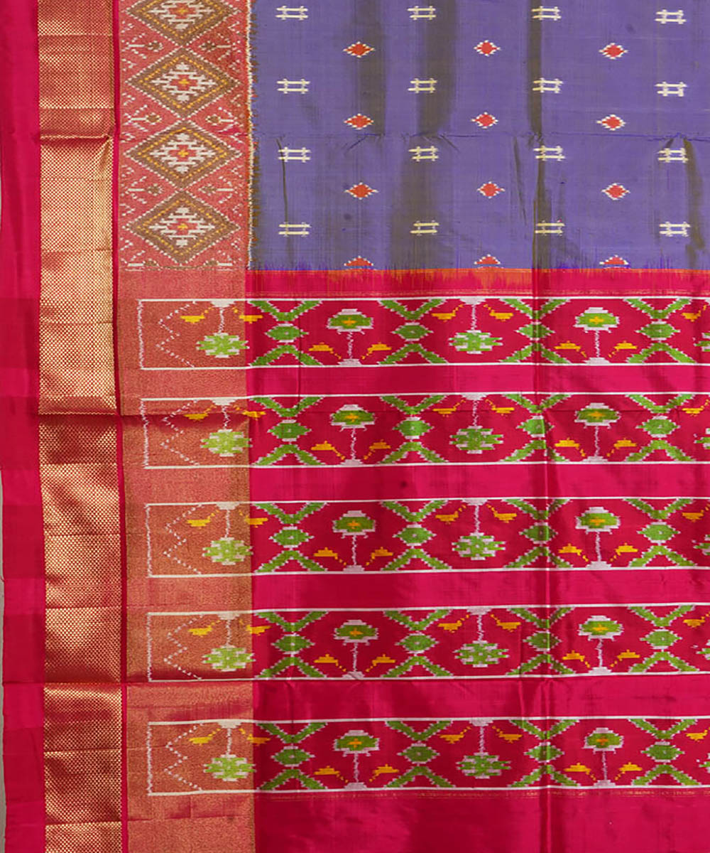 Grey pink silk handwoven pochampally ikat saree