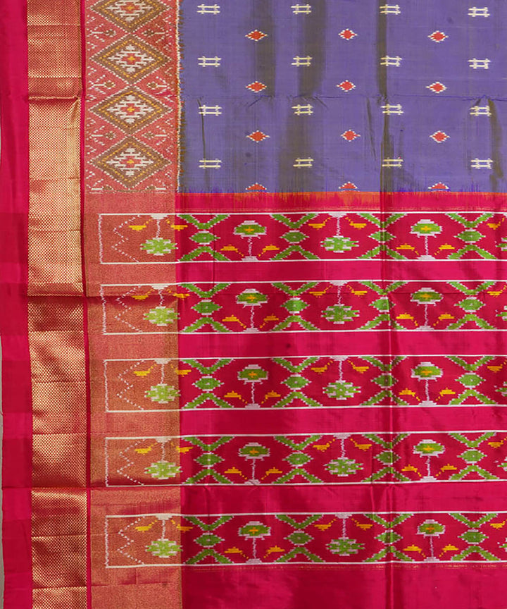 Grey pink silk handwoven pochampally ikat saree